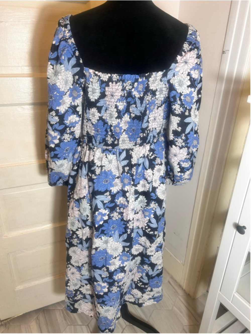 Women's J.Crew Linen Floral Midi Ruched Dress XXL Cottage Core Farmhouse Sumner - Picture 10 of 11